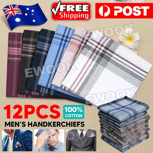 12X Mens Handkerchiefs 100%Pure Cotton Pocket Square Hanky Handkerchief New Bulk - Picture 1 of 10
