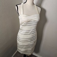 Suzi Chin for Maggy Boutique Women's Cocktail Pleat Dress White Size 8 Halter