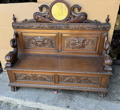 CARVED MAHOGANY DOLPHIN BENCH - Picture 2 of 8