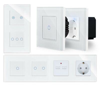 Touch Lichtschalter Steckdosen Wechselschalter Dimmer USB UP Glas LUXUS-TIME