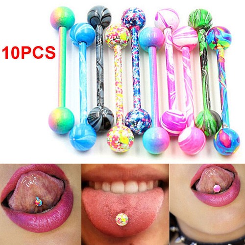 10pcs Stainless Steel Ball Barbell Tongue Rings Nipple Piercing Body Jewelry - Picture 6 of 12