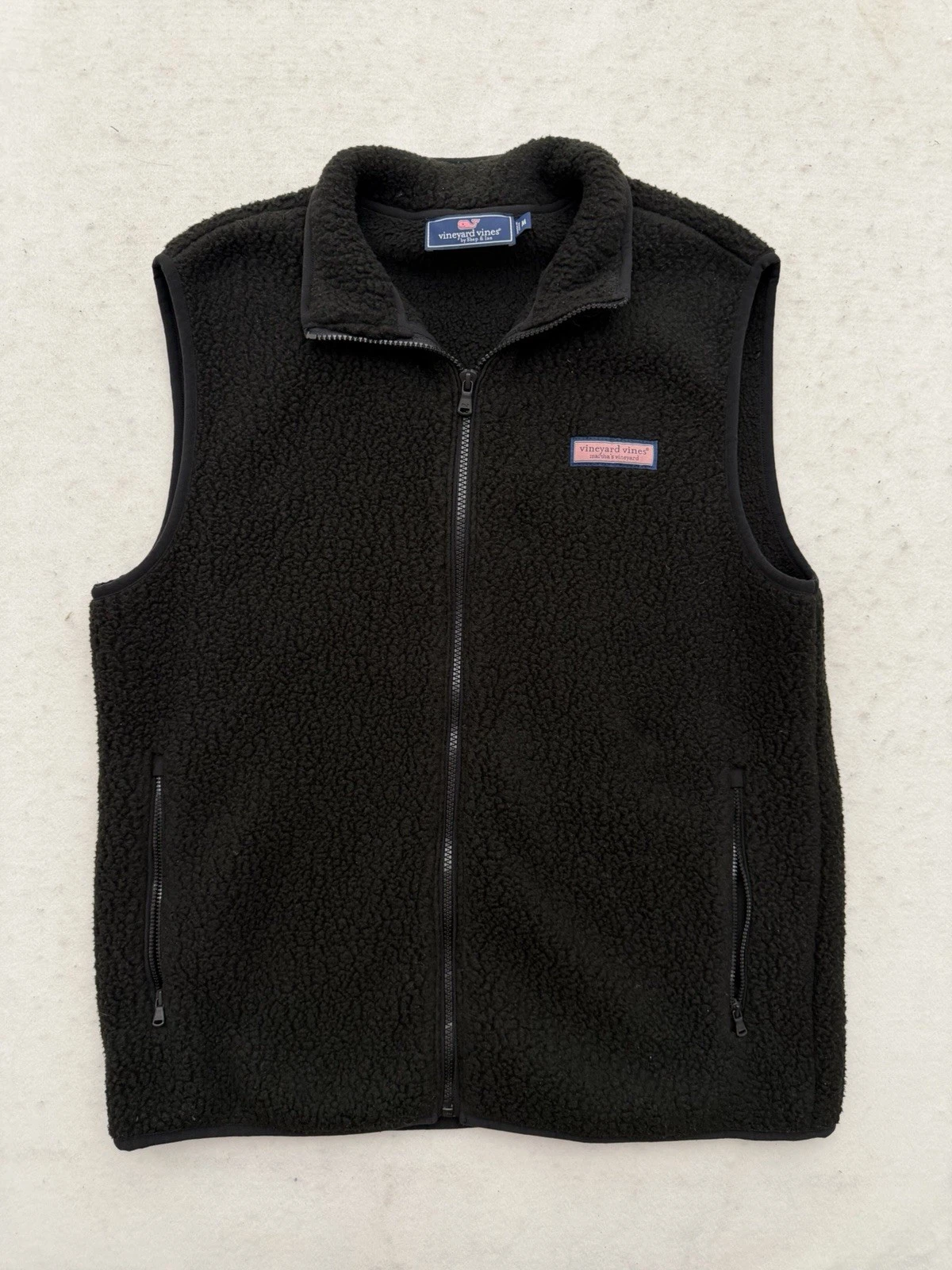 Vineyard Vines Sherpa Fleece Vest Men’s M Black Full Zip AMAZING CONDITION