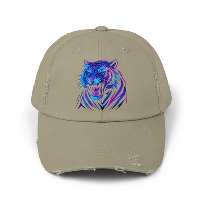 Unisex Distressed Hat Electric Tiger Neon Wild Rebel Art