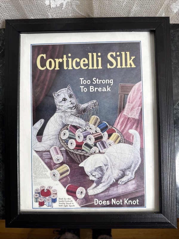 Vintage Book Photo Wood Glass Framed Corticelli Silk From The Cat Made Me Buy It