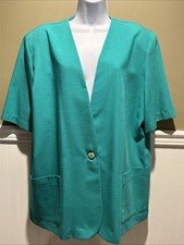 Vintage Claude Sz 16 Women  s SS Retro Button Blazer Jacket Pockets Green 80s