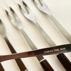 6 Vtg Mid Century Modern Teak Wood Stainless Steel Fondue Forks in Box Long 12" — photo 6