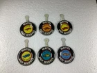 Hot Wheels METAL TAB BUTTON LOT OF MAVERICK, HOT HEAP, MISTERAL,CONT.AMX, BENZ
