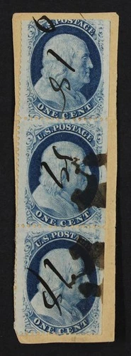 CKStamps: US Stamps Collection Scott#24 1c Franklin Used on Piece Lightly Crease