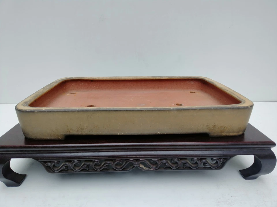 Bonsai Pot Tokoname Patina Large Tokoname REIHO Yellow Glazed Width 47cm/ 18.5in - Image 2 of 4