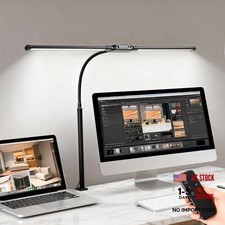 LED Desk Lamp with Clamp, Double Head Adjustable Architect Light, Eye Black