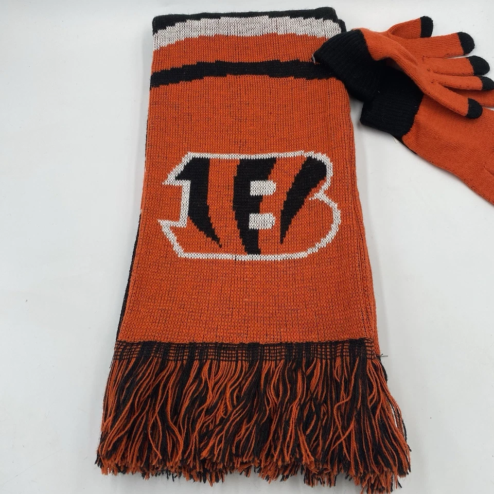 FOCO Cincinnati Bengals Tejido GUANTES Y BUFANDAS Conjunto Invierno NFL Licencia NUEVO CON ETIQUETAS NUEVO Foto 2 de 4