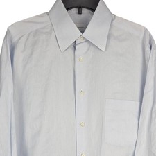 Ermenegildo Zegna Mens Dress Shirt Blue 100 Cotton Regular Fit 16.5 Large