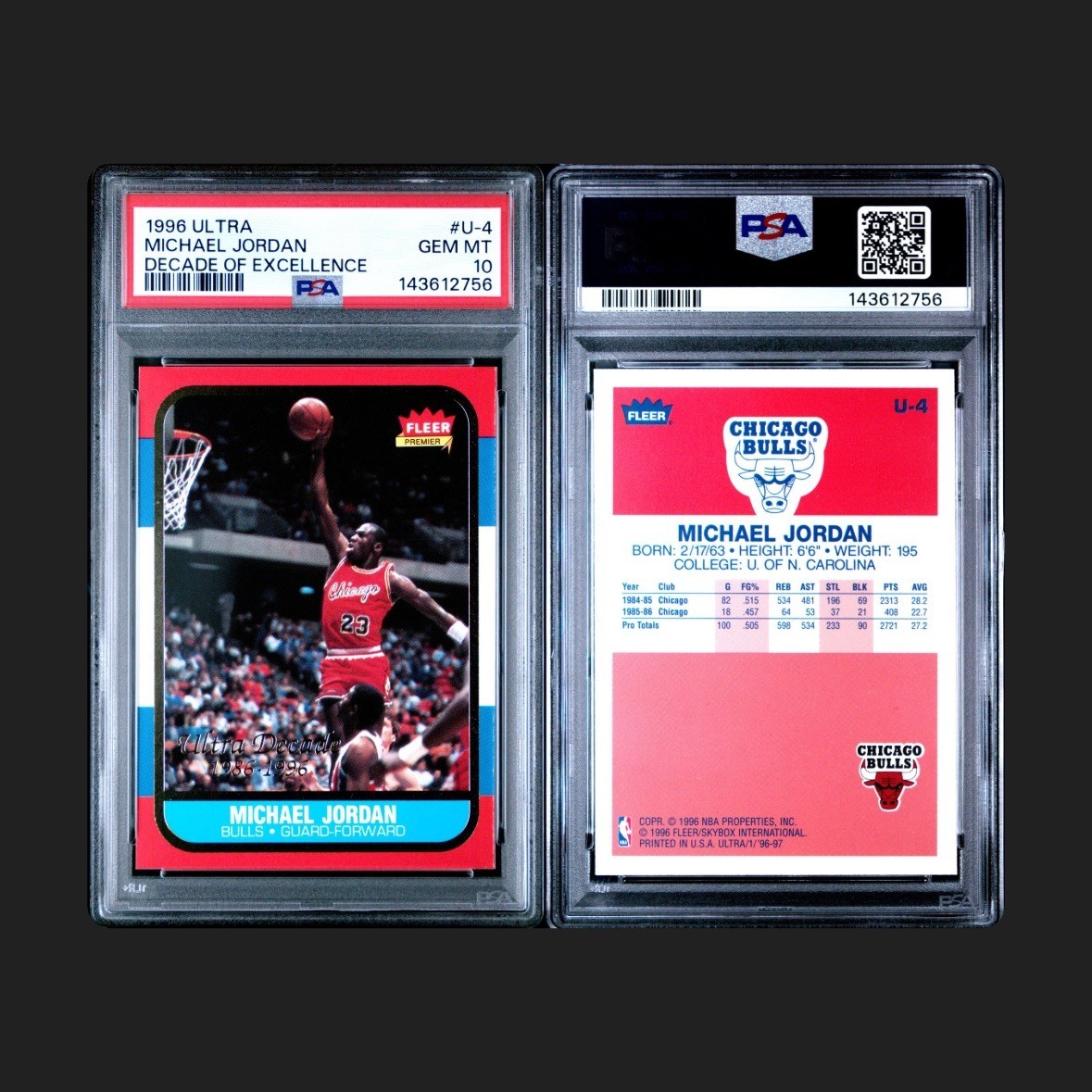 1996 FLEER ULTRA DECADE OF EXCELLENCE #U-4 MICHAEL JORDAN PSA 10