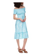 MICHAEL KORS Womens A-Line Midi Dress Flutter Sleeve Unlined Waist Pullove