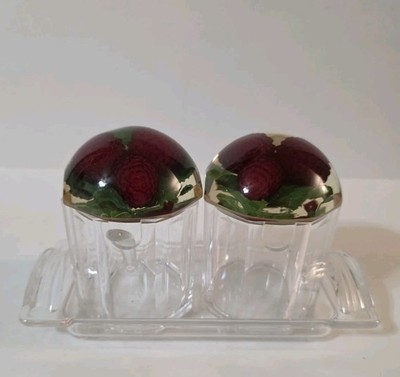 Vtg Lucite Jam Jelly Jar Set W Domed Raspberry Lids W Tray And 1 Spoon