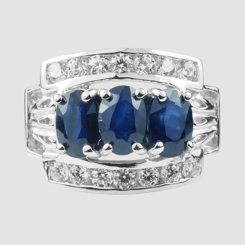Royal Blue Sapphire 1.90Ct 925 Sterling Silver Three Stone Fine Jewelry Rings - Picture 2 of 9