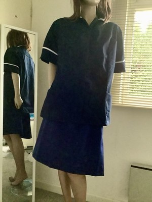 Klassische marineblaue mit weißen Paspeln Krankenschwester Betreuer Tunika & Rock Uniform XL neu mit Etikett