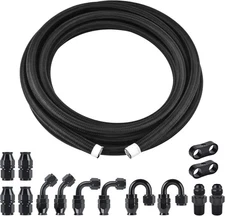 20 Feet Long AN6 Size Teflon Lined Braided Hose, Compatible with Gasoline, Diese