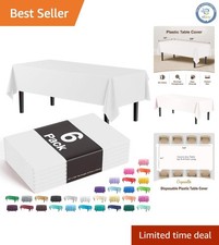 Exquisite 6-Pack Plastic Tablecloth - 54in x 108in - Elegant White