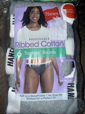 Hanes  6-Pair Womens Bikini Underwear Panties Cotton Gray Ribbed  XL/8
