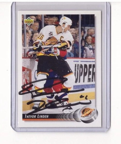 TREVOR LINDEN SIGNED 1992-93 UPPER DECK HOCKEY CARD #158 RARE TTM AUTOGRAPH AUTO