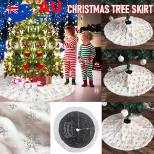 White Christmas Tree Skirt Base Faux Fur Xmas Floor Ornaments Decoration V5V6