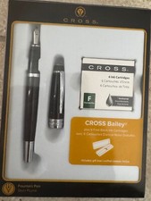 Cross Bailey Fountain Pen Gift Set Black Lacquer Chrome & Ink AT0456H-7MS/16-NIB
