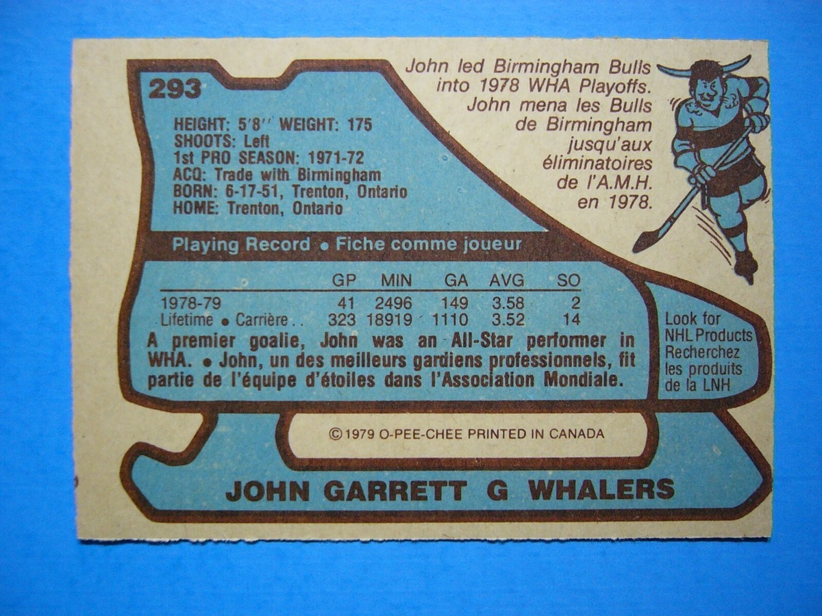 1979/80 O-PEE-CHEE NHL HOCKEY CARD #293 JOHN GARRETT EX/NM NM