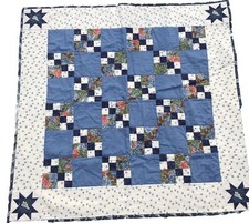 Hand Sewn Handmade Amish Baby Quilt 43  X 43  Corner Star Pattern Denim Theme