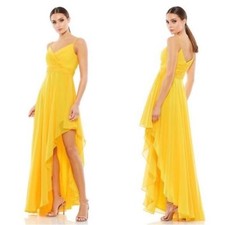 NWOT Mac Duggal 55412 Marigold Yellow Asymmetrical high low Hem Gown sz 2