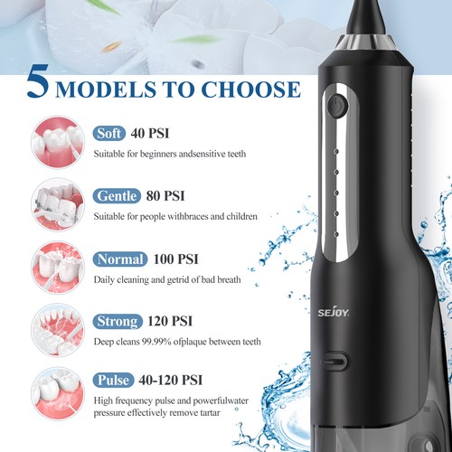Cordless Water Flosser Dental Oral Irrigator Teeth Cleaner Floss 8 Jet Tip BLK - Picture 7 of 12