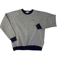 Vtg 70 80  s MacGregor Heather Gray TRI BLEND Blue RINGER Raglan Sweatshirt L