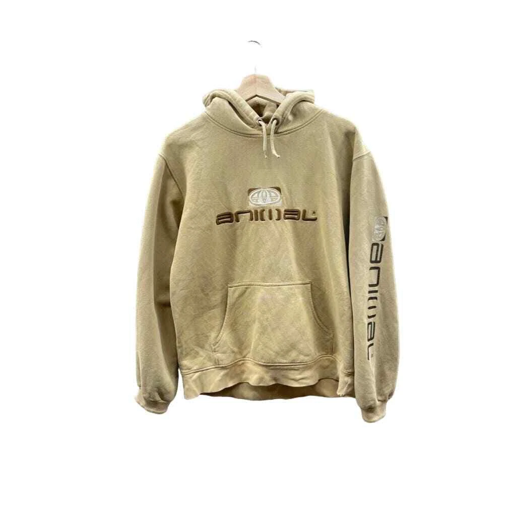 Vintage Animal Skateboarding Distressed Tan Embroidered Logo Hoodie Sz L VTG