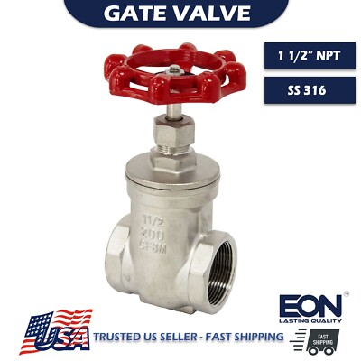 1-1/2'' Inch Gate Valve Female Threaded NPT 200 WOG Stainless Steel 316 