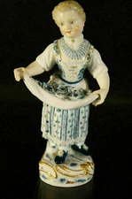 Antique Meissen Figurine Blue Onion porcelain  Women Whit Flowers.
