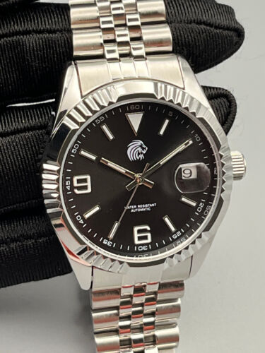 Orologio Uomo Automatico Nero Acciaio Quadrante Nero 21 Jewels Vetro Ingrandente - Foto 3 di 19