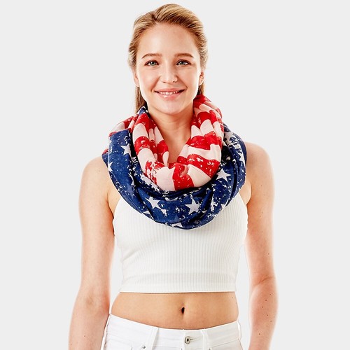 Bufanda American Flag Infinity Ligera Patriótica Lazo Envoltura para Mujeres Hombres EE. UU. - Imagen 2 de 2
