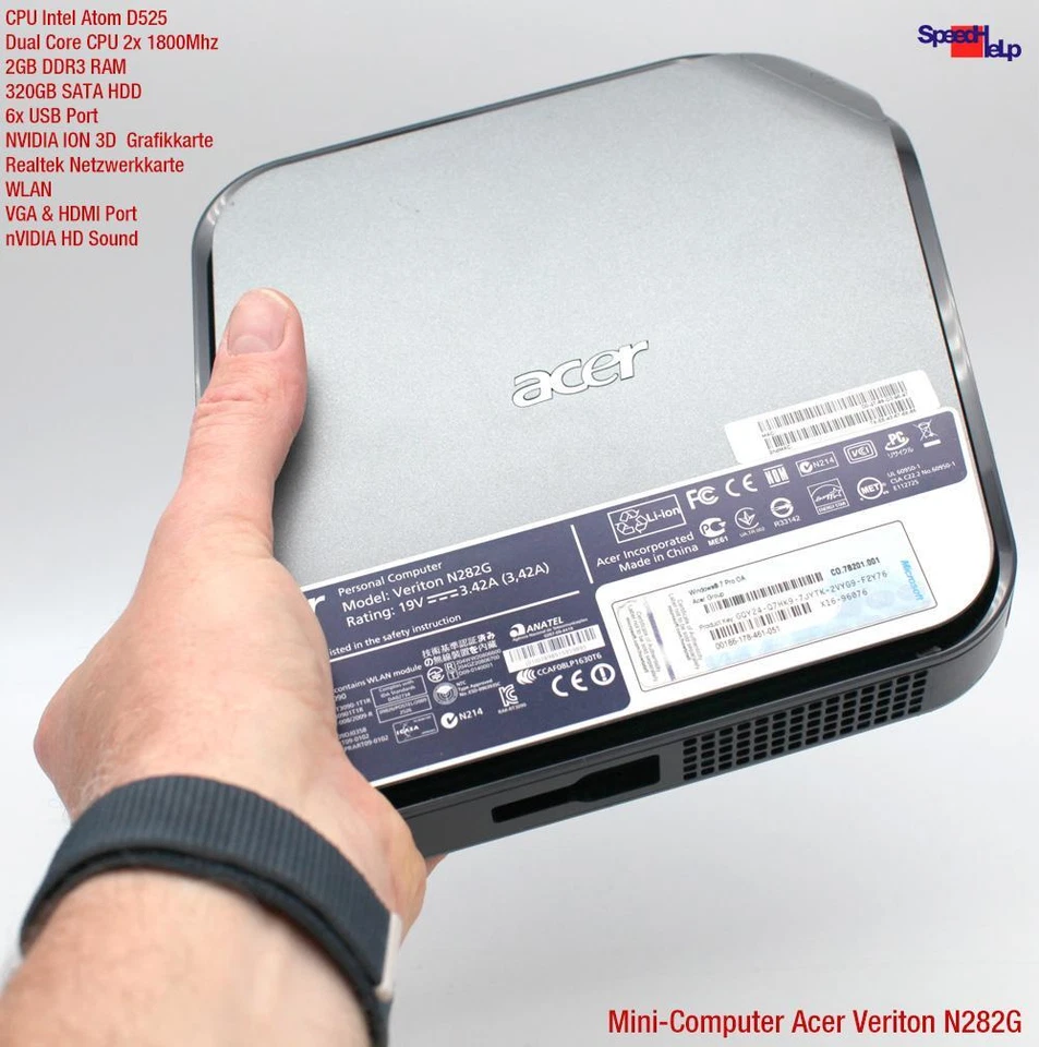 Mini Pc Computer Acer Veriton N282G Intel Atom D525 Dual Core Win 7 Wlan Wi-Fi - Immagine 2 di 4