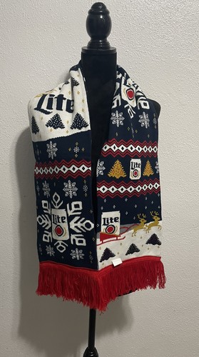 Miller Lite Ugly Christmas Sweater Scarf NWOT Beer & Reindeer Gift Reversible - Picture 3 of 5