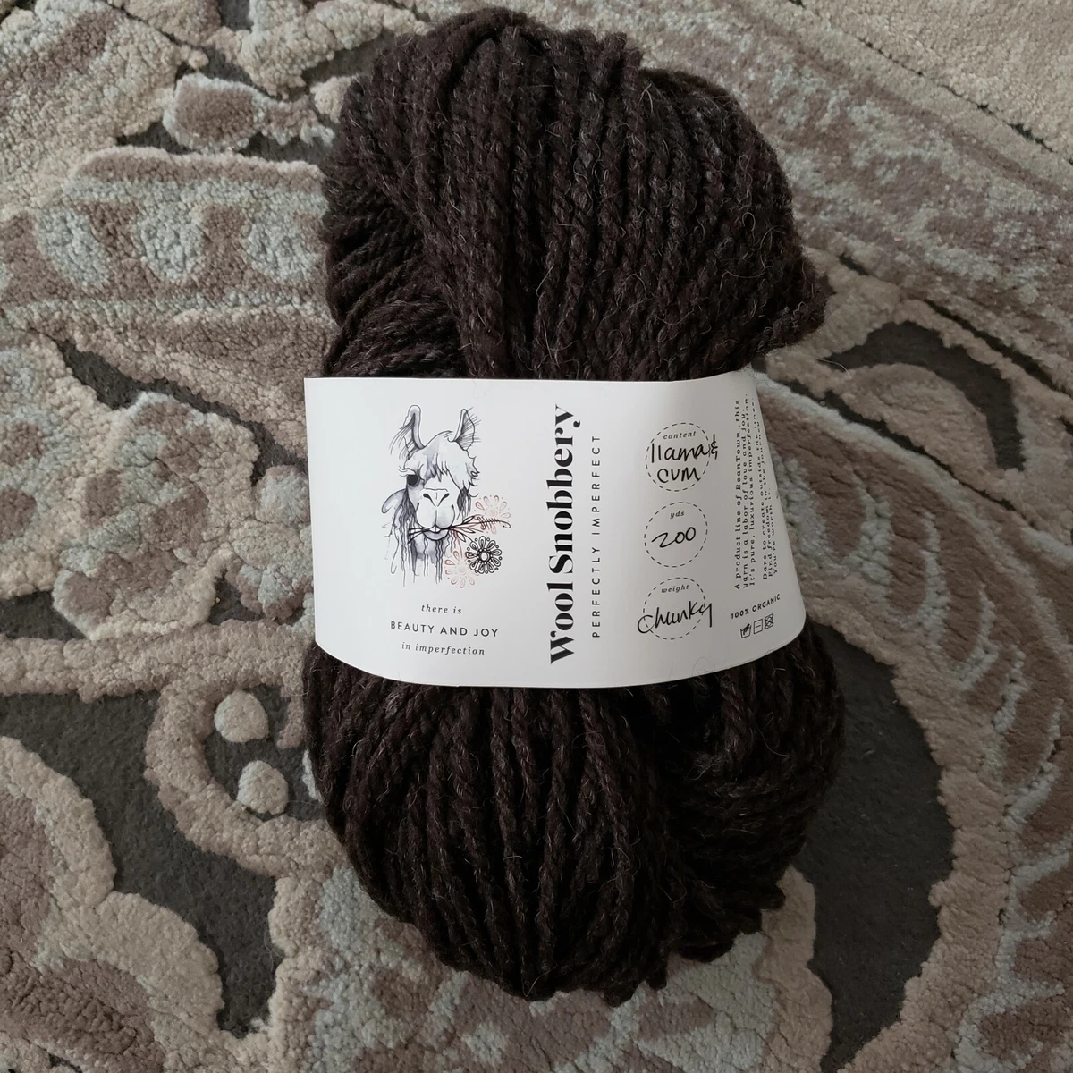 100 Wool Yarn Natural Black Variegated CVM Llama 200 yds