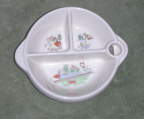 EXCELLO  ~ Baby Food DIVIDED WARMING DISH ~ 3-Section Bowl Ducks on Teeter Toter - Picture 1 of 4