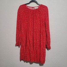 Universal Thread Long Sleeve Floral Tiered Dress Size L Red Prairie