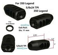 Aluminum 5/8x24 TPI Thread Fit .40,10mm, .350 Tanker Muzzle Brake Compensator