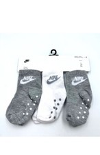NIKE 3 Pack No Slip Ankle Sock Toddler Size 2-4 Years Solid Gray White