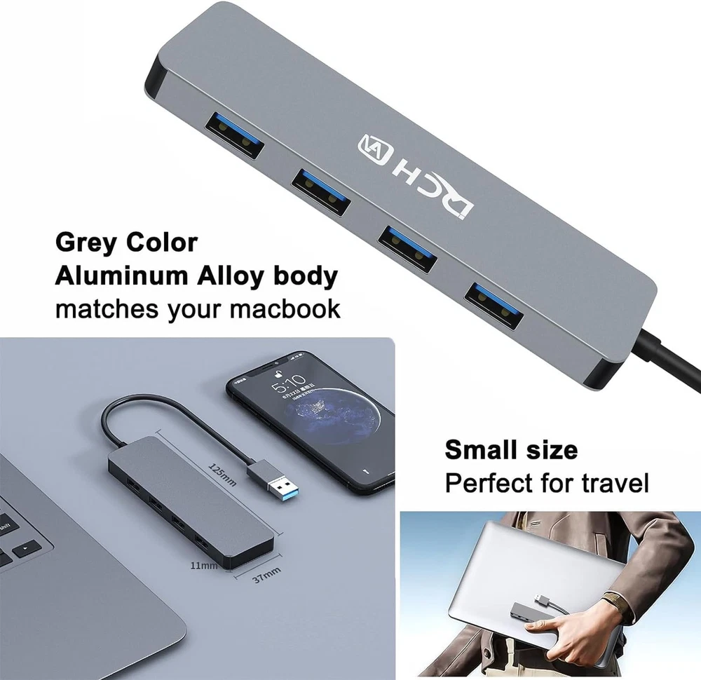 DCHAV USB Hub 4 Port, Multiport USB 3.0 Hub for Laptop PC, Multiple USB Split... DCHAV USB Hub 4 Port, Multiport USB 3.0 Hub for Laptop PC, Multiple USB Split...