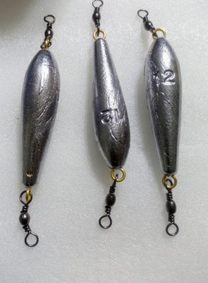 20 - 12 oz LEAD TROLLING SINKERS WITH # 3 MARINE BRASS SWIVELS  BOTH ENDS