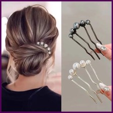 Korean U Shaped Pearl Hairpins Hair Clips for Women Elegant Style Metal Forks