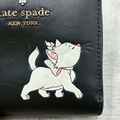kate spade NEW YORK 二つ折り財布 おしゃれキャット マリー Kate Spade x Disney Aristocats Marie Cat Mini Wallet Black Used