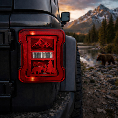 Bear Mountain Scene Red in 3D for Jeep Led  JK/JKU/JL Rear Tail Light Covers