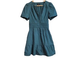 Quince Organic Cotton Poplin Tiered Mini Dress XS Garden Green